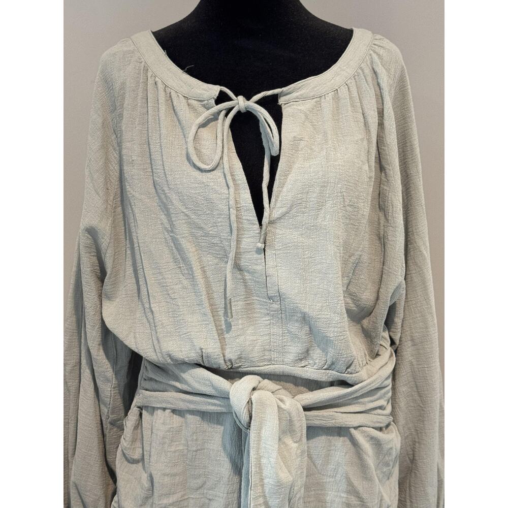 Free People Dress Womens Size Gray Ruched Mini Blouson Long Sleeve Boho sz XL - Picture 2 of 9